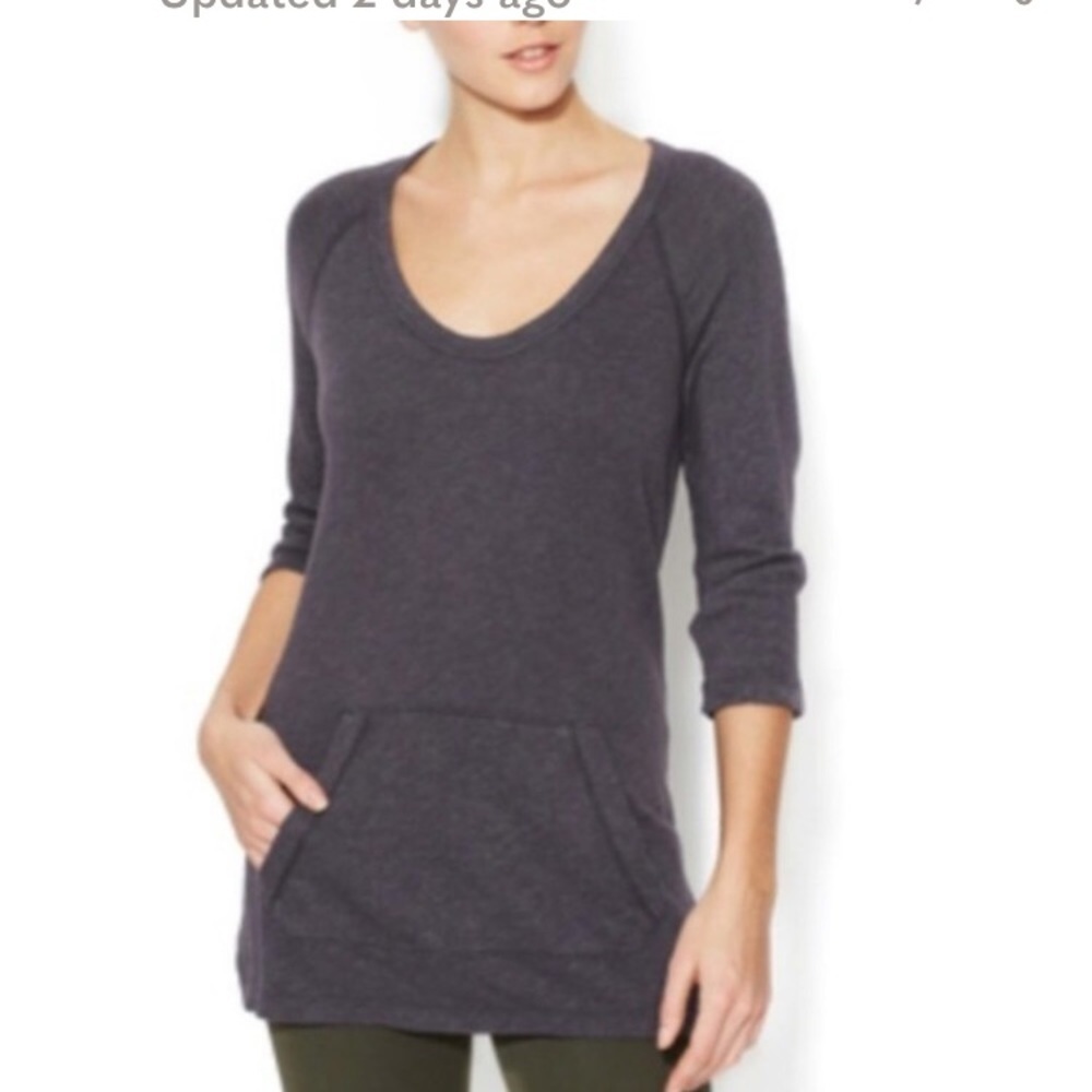 James Perse Women's French Terry Tunic Light Brown Kangaroo Pocket